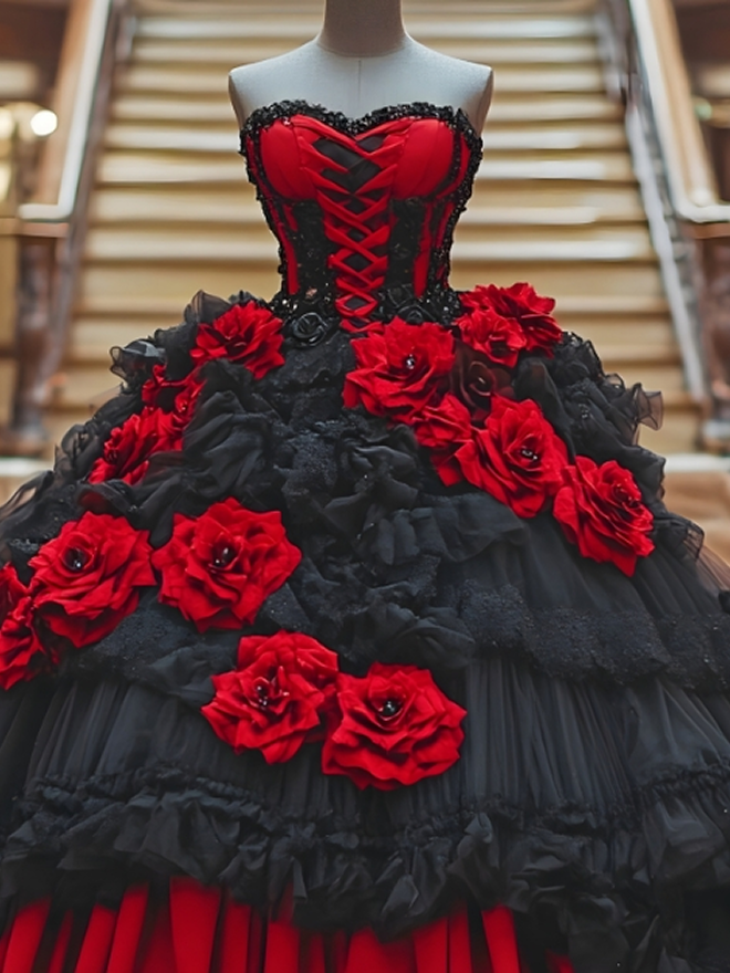 Red Rose Ballgown Details-Brellixandrow